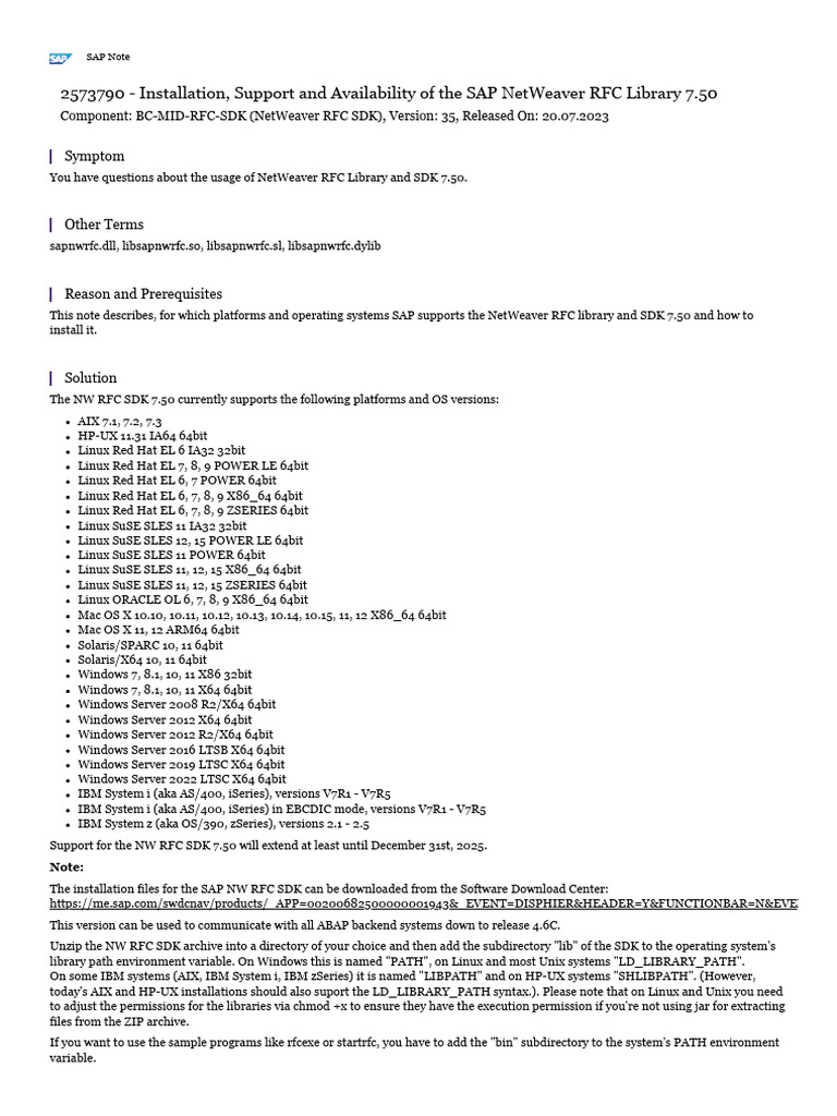 SAP NetWeaver RFC SDK 7.50 Installation Guide | PDF | 64 Bit Computing ...