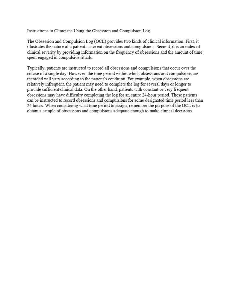 Clinician's Guide to Obsession Log Usage | PDF | Science & Mathematics