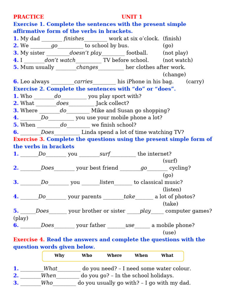 Fp7practiceunit 1simplepresent Pdf Language Mechanics Syntax