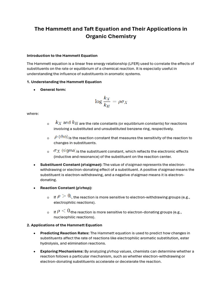 Hammett and Taft Equations in Chemistry | PDF | Chemical Reactions ...