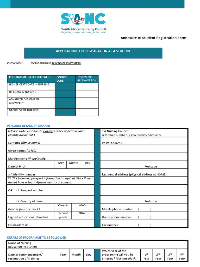 Annexure A: Student Registration Form | PDF