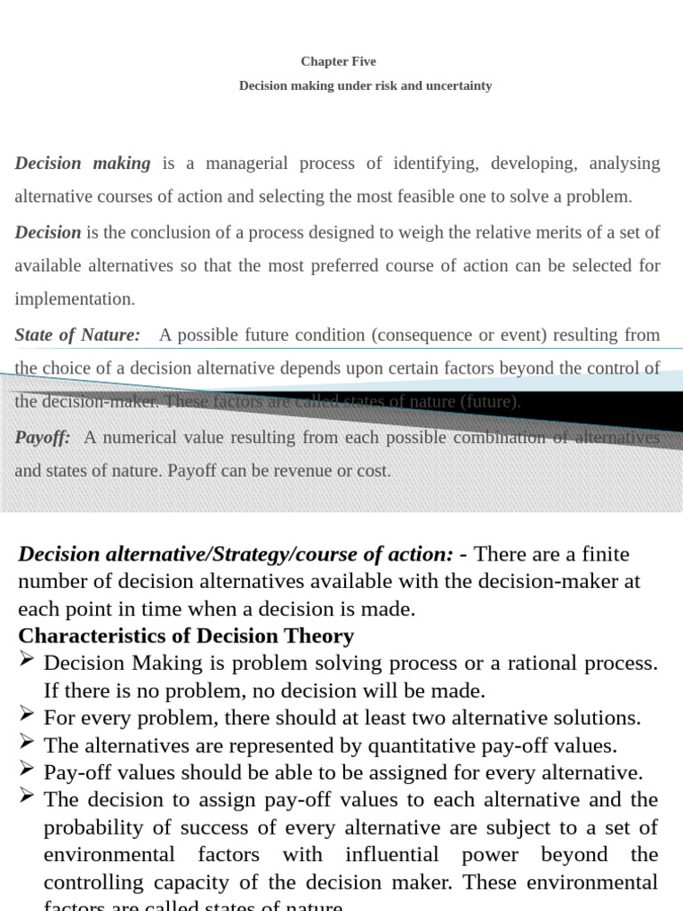 Decision Making Under Risk and Uncertainty | PDF | Decision Theory ...
