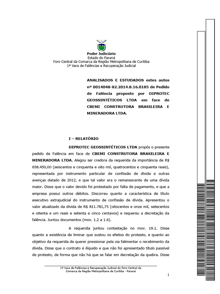 Decretação de Falência em Curitiba | PDF | Falência | Sentença (jurídico)