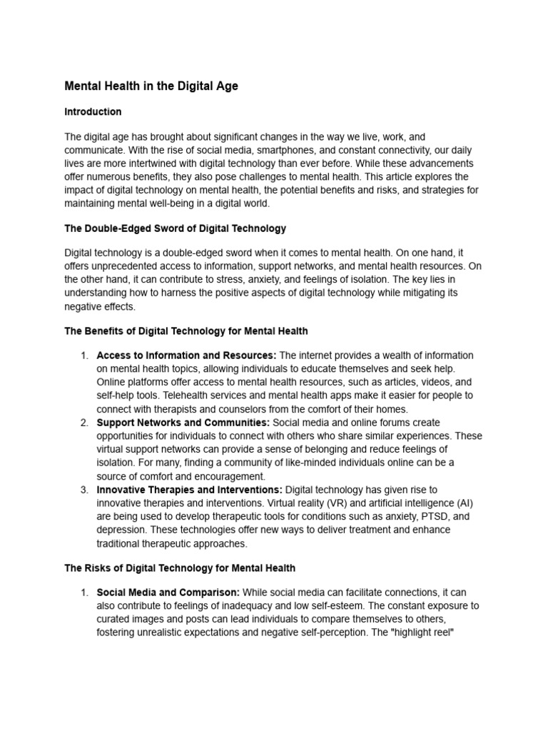 Mental Health in The Digital Age | PDF | Mental Health | Occupational ...