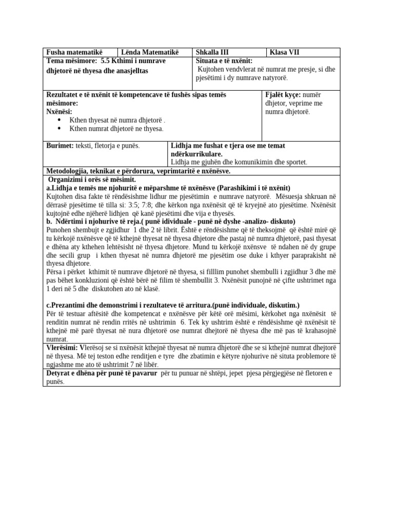 5.5. Kthimi I Thyesave Në Numra Dhjetorë Dhe Anasjelltas | PDF