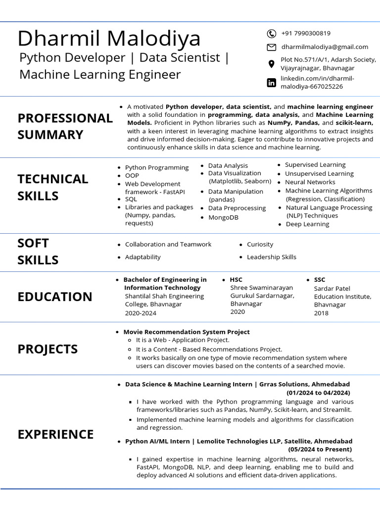 Python Developer & ML Engineer Profile | PDF | Machine Learning | Data ...