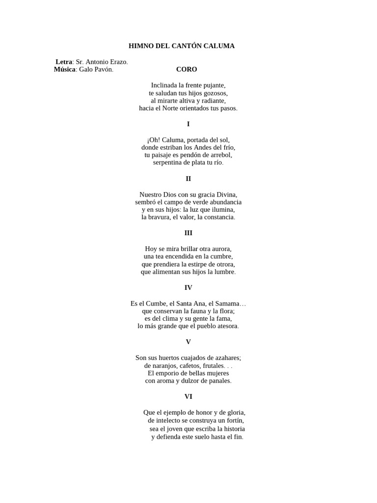 Himno del Cantón Caluma | PDF