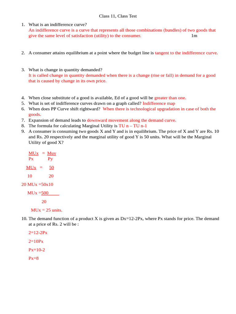 Class 11 Economics: Demand & Utility Concepts | PDF | Demand Curve | Demand