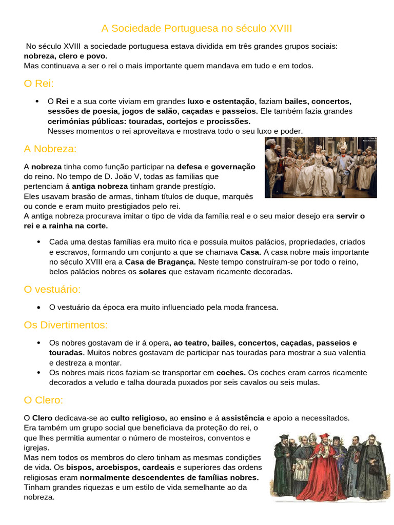 Sociedade Portuguesa no Século XVIII | PDF | Nobreza | Clero