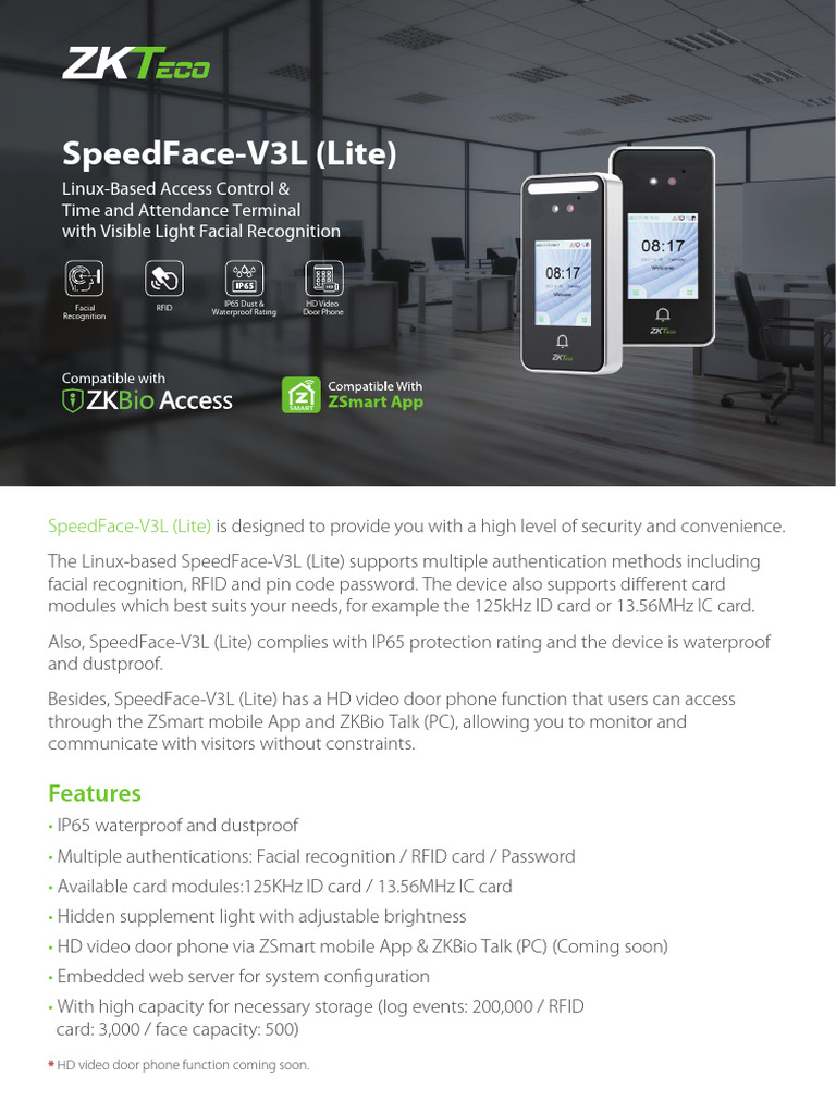 SpeedFace-V3L (Lite) Datasheet - 202305 | PDF | Smart Card | Radio ...