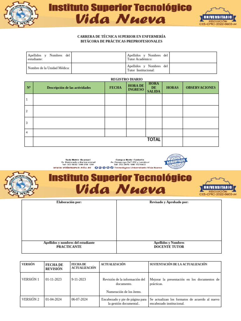 Registro Diario Bitácora | PDF