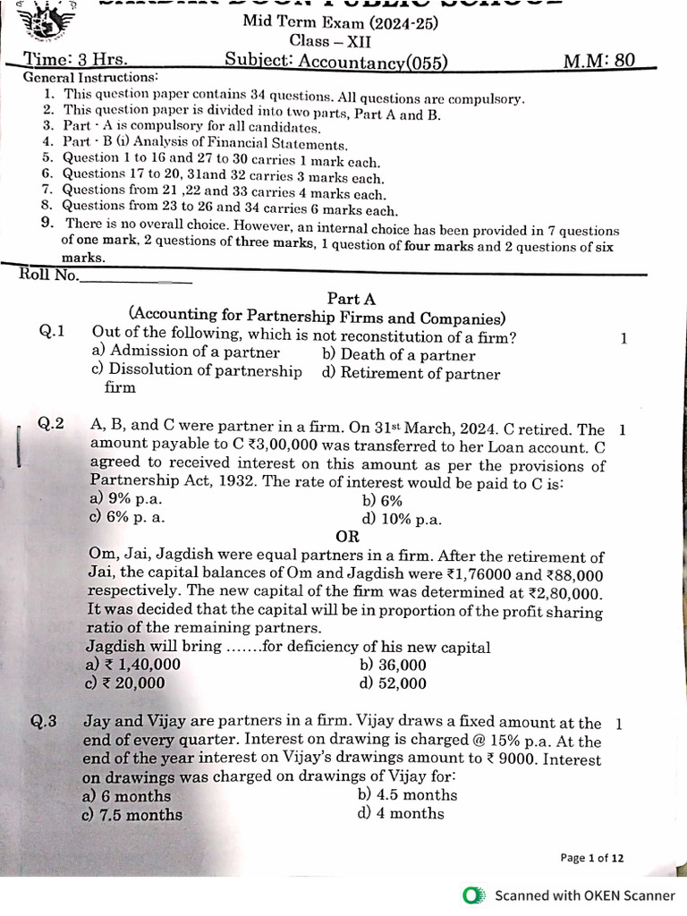 12th Account Sample Paper | PDF