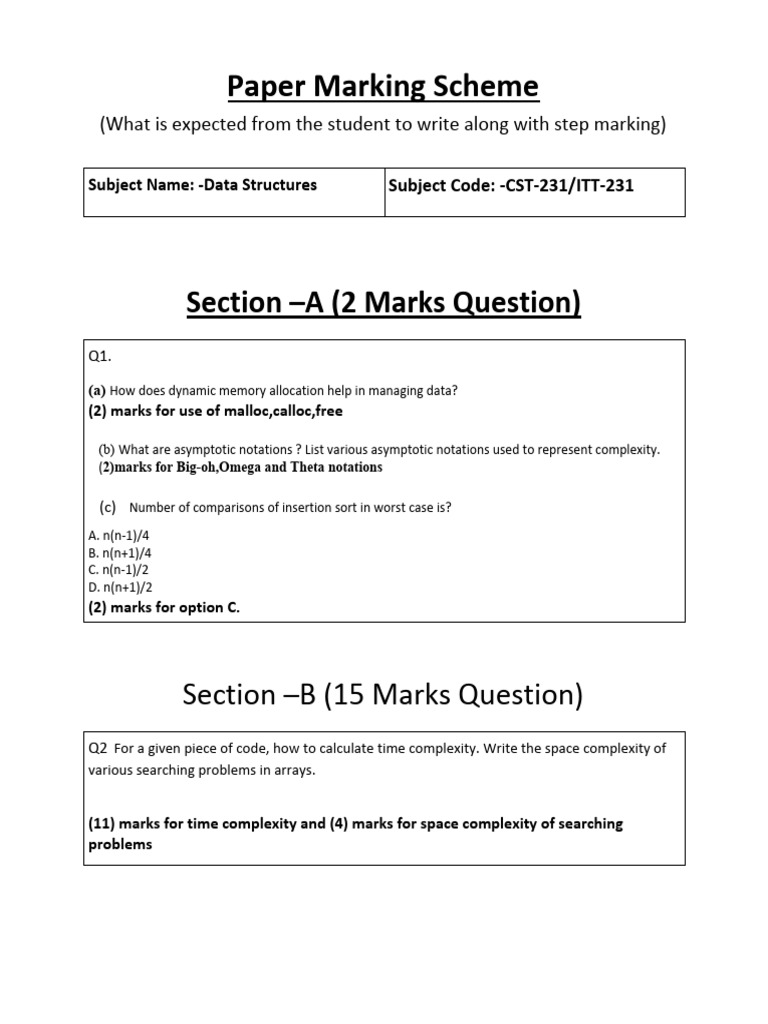 Data Structures Marking Scheme Guide | PDF | Teaching Methods & Materials