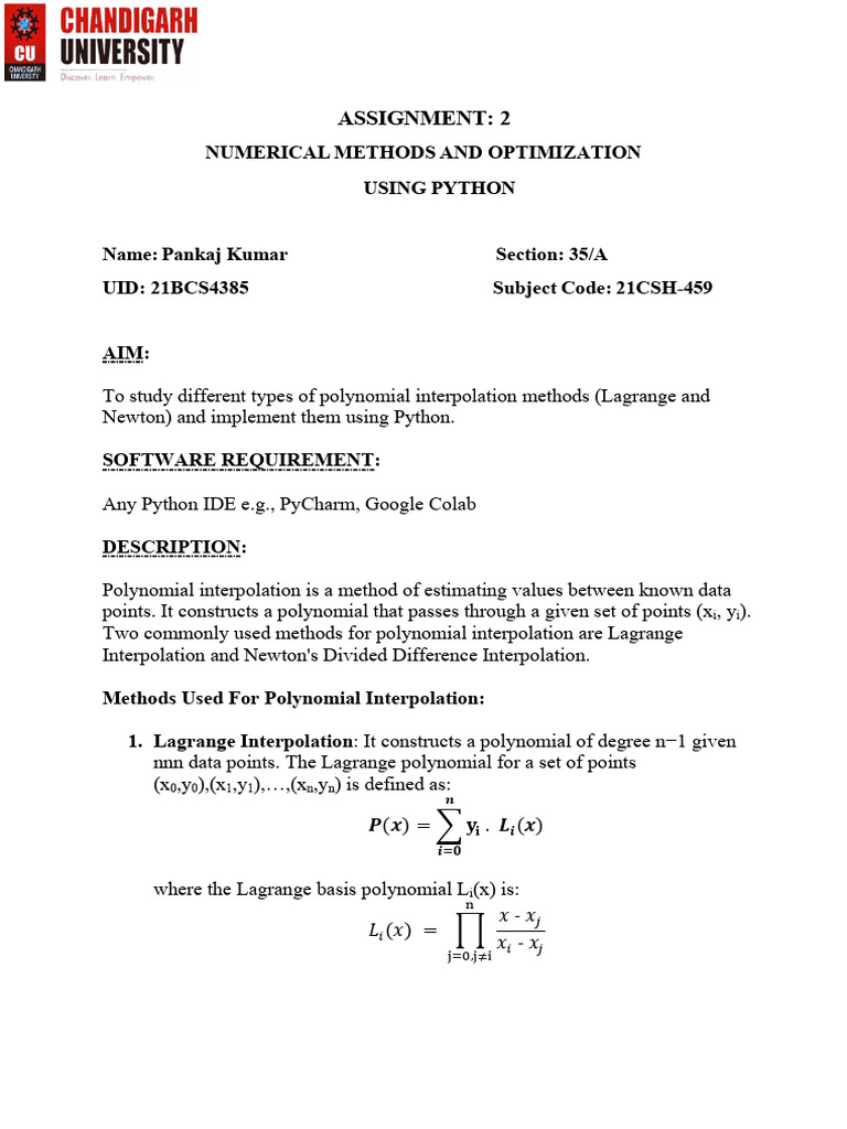 Polynomial Interpolation in Python | PDF | Algebra | Algorithms And ...