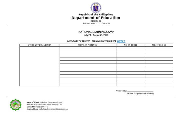 Week 2 Learning Materials Inventory | PDF