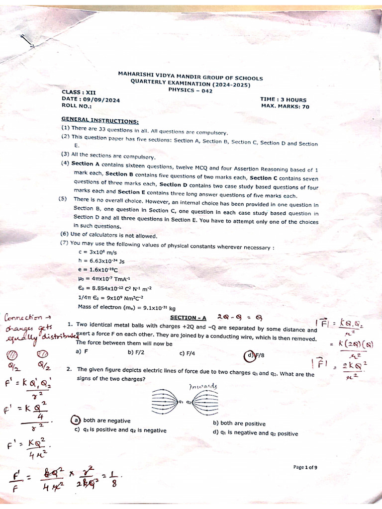 Quarterly Question Paper With Answer Key | PDF