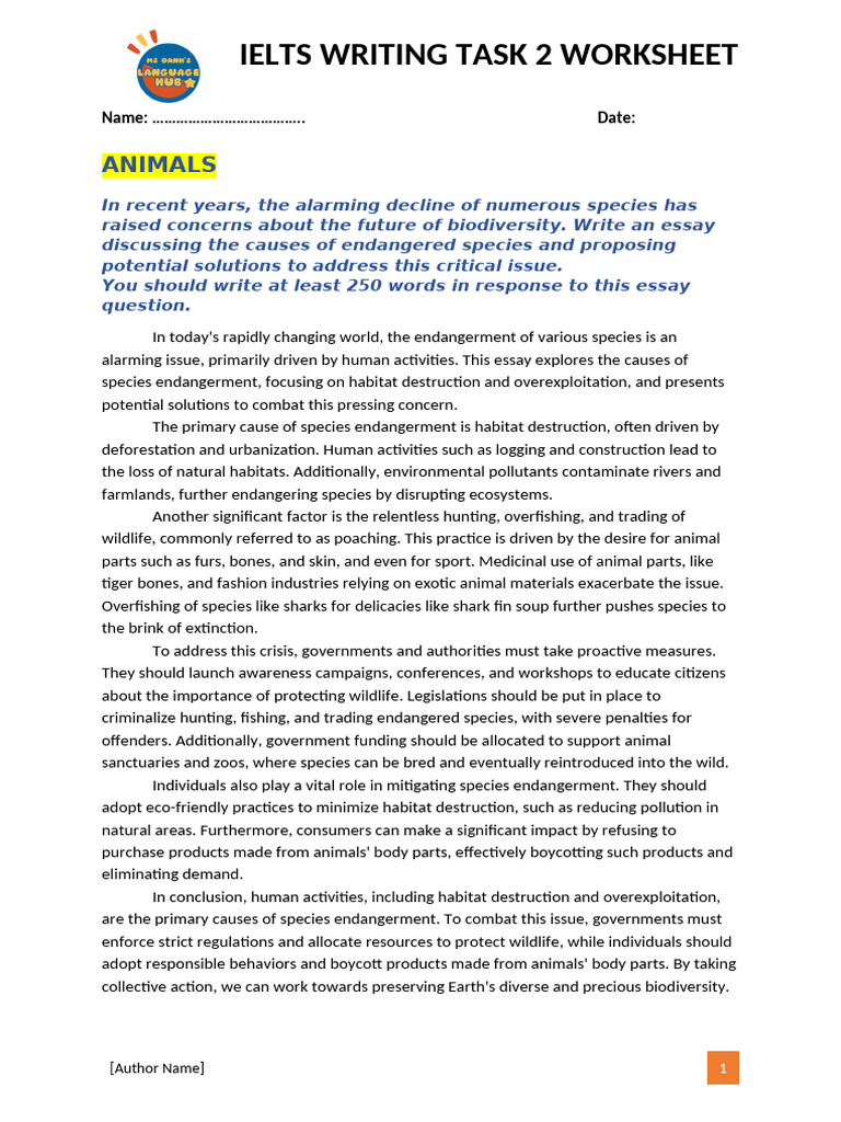 IELTS Writing Task 2: Endangered Species | PDF | Deforestation ...