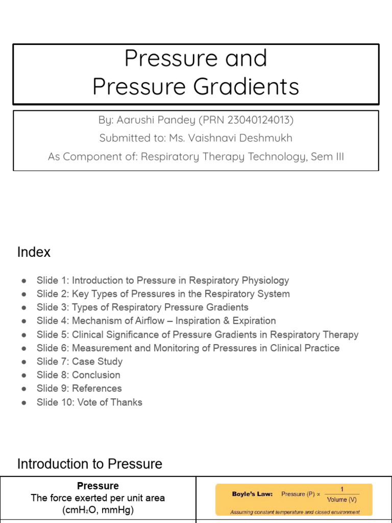 Pressure and Pressure Gradients | PDF | Respiratory System | Breathing