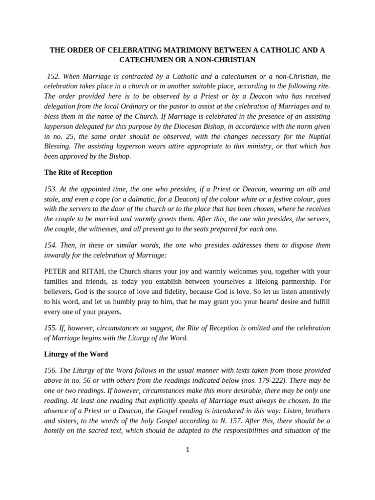 Catholic-Non-Christian Marriage Rite | PDF | Eucharist | Lord's Prayer