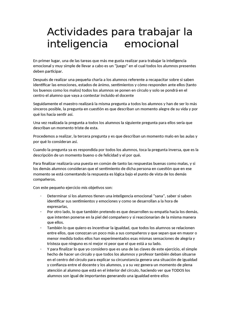 Actividades Inteligencia Emocional | PDF | Las emociones | Inteligencia ...