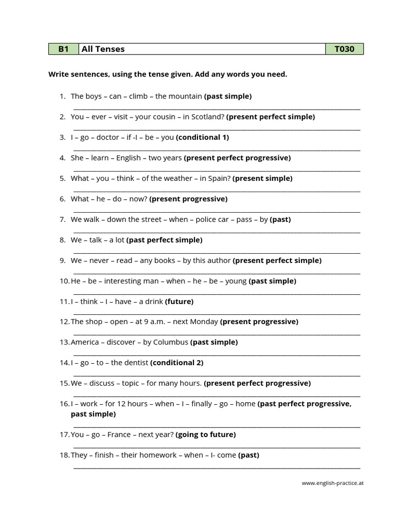 Https Www English Practice At B1 Grammar Tenses T 030 All Tenses