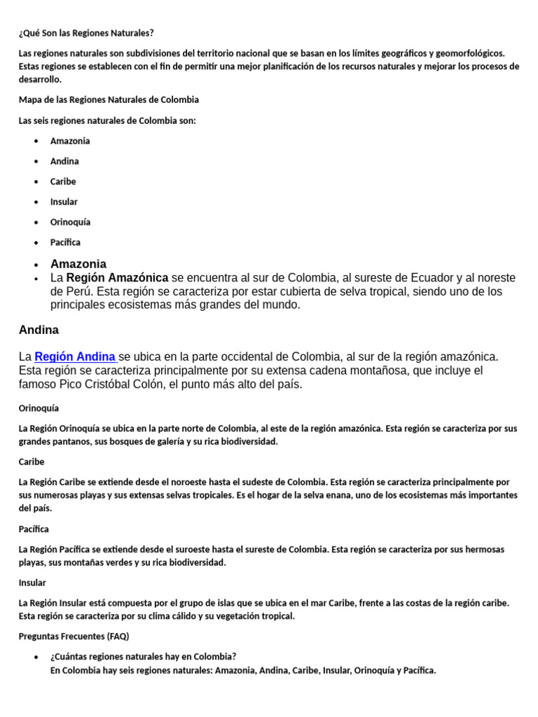 Regiones Naturales de Colombia | PDF | Colombia | Andes