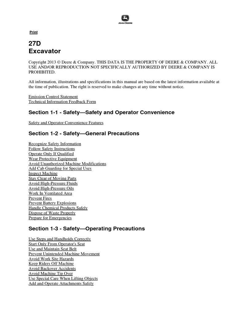 OMT223334 - John Deere 27D Compact Excavator Operator's Manual | PDF ...