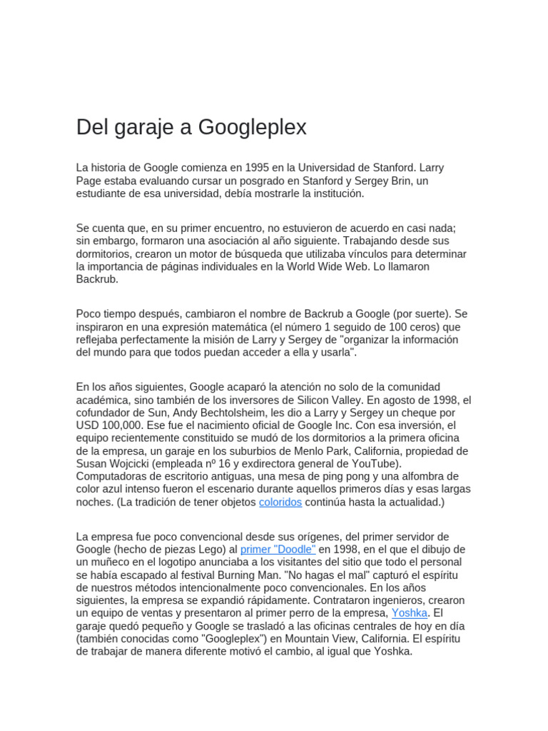 De Garaje a Googleplex: La Historia de Google | PDF | Ciencias sociales ...