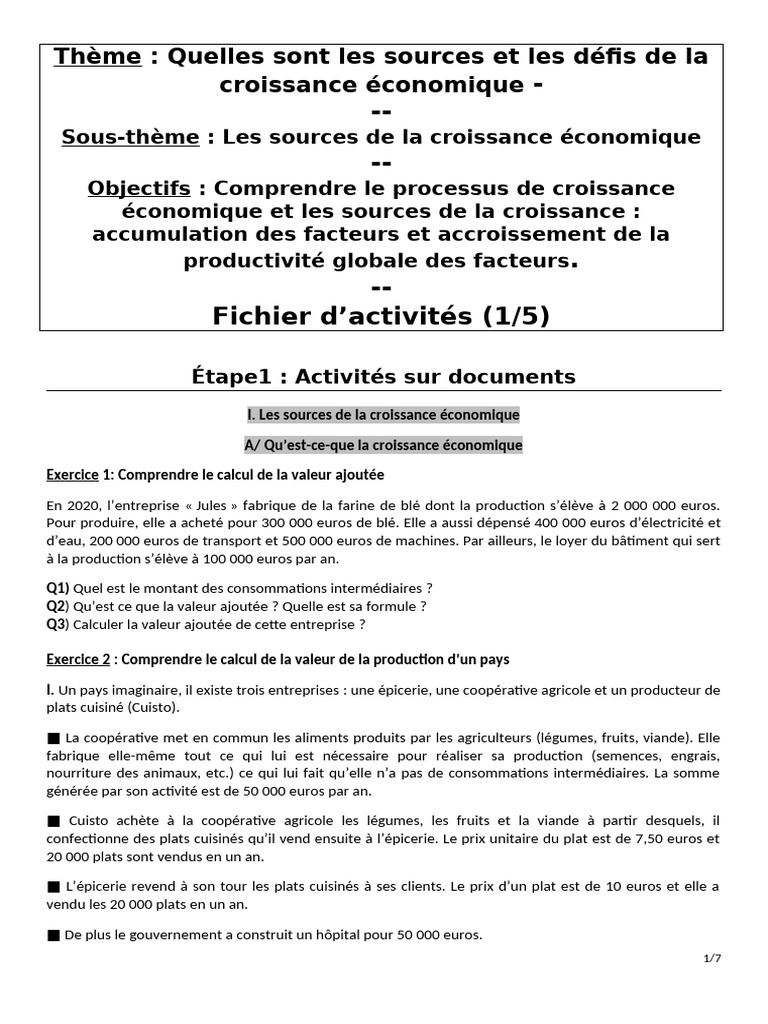 Sources et défis de la croissance économique | PDF | Croissance ...