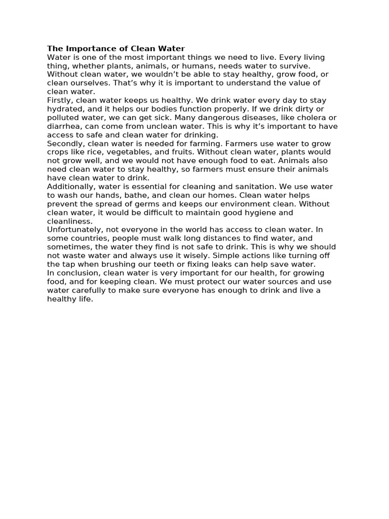 English Essay - The Importance of Clean Water | PDF