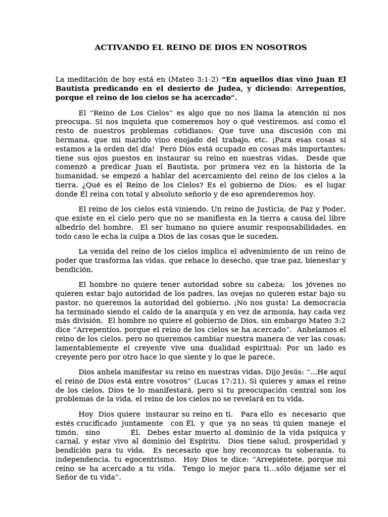 Activando el Reino de Dios en Ti | PDF | Reinado y reino de dios | Dios