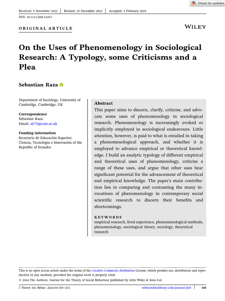Uses of Phenomenology in Sociology | PDF | Phenomenology (Philosophy ...