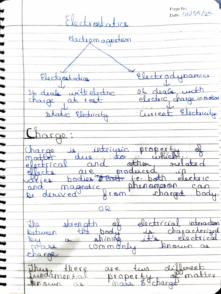 Class 12 Physics Electric Field Charges Notes Pdf