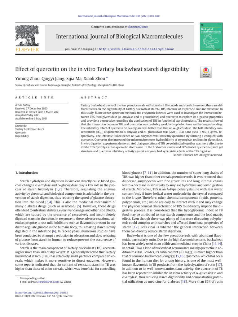 2021 - Effect of Quercetin On The in Vitro Tartary Buckwheat Starch ...