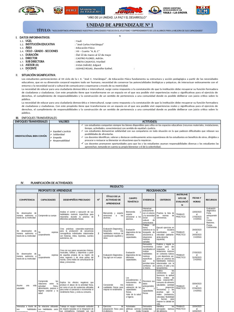 I UNIDAD DE APRENDIZAJE 4 GRADO | PDF | Aprendizaje | Evaluación