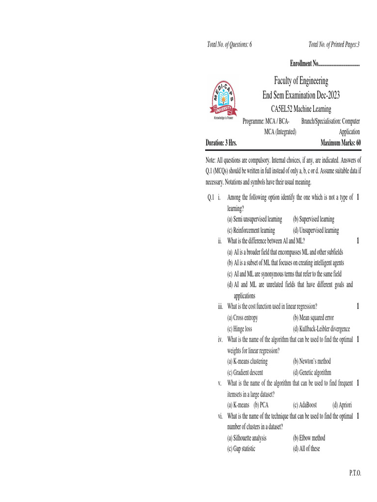 CA5EL52 Done Machine Learning | PDF | Machine Learning | Artificial ...