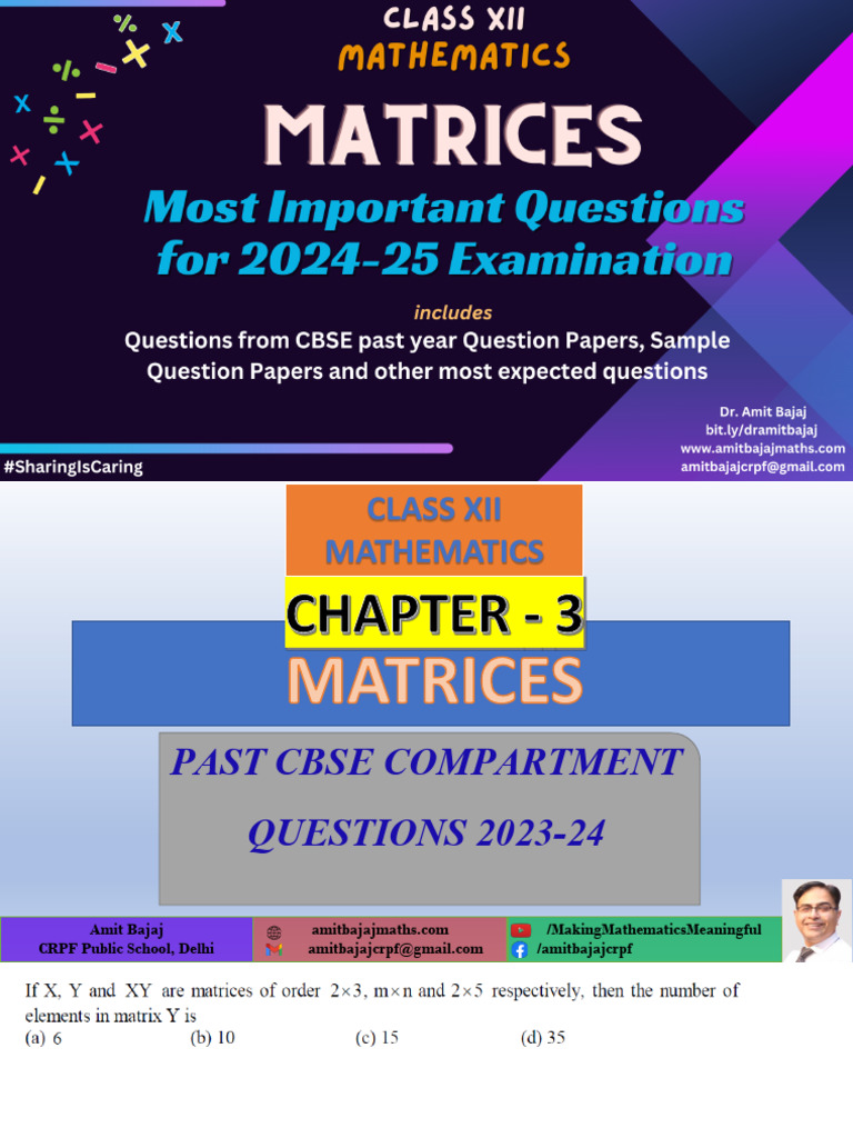 3. Class XII MATRICES Most Important Questions for 202425 Examination
