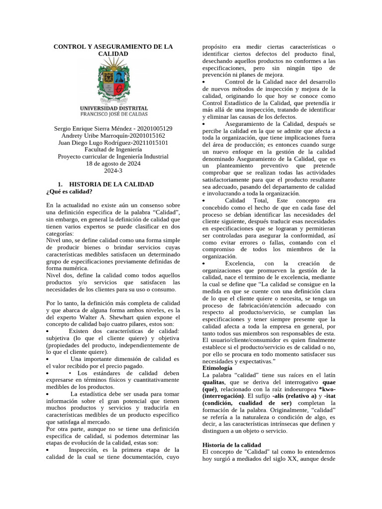 Control y Aseguramiento de La Calidad | PDF | Calidad (comercial ...