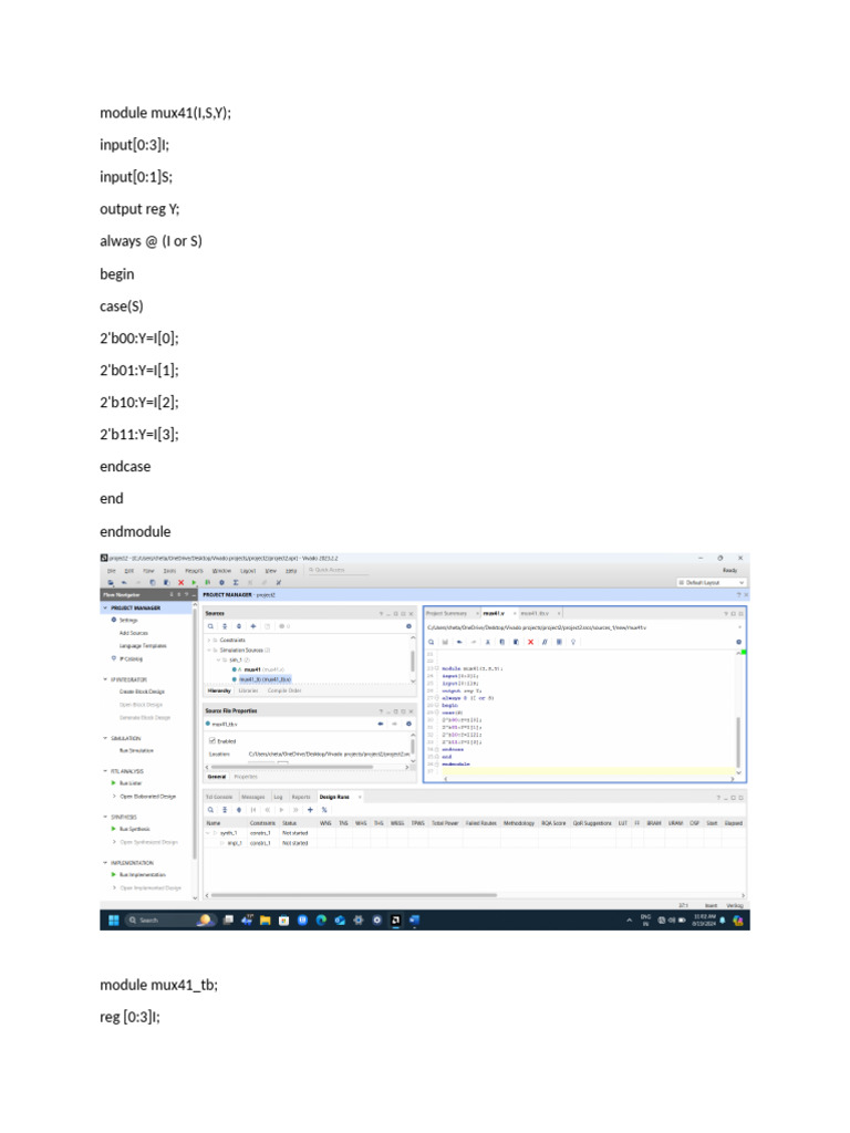 4:1 Multiplexer and Testbench | PDF | Science & Mathematics