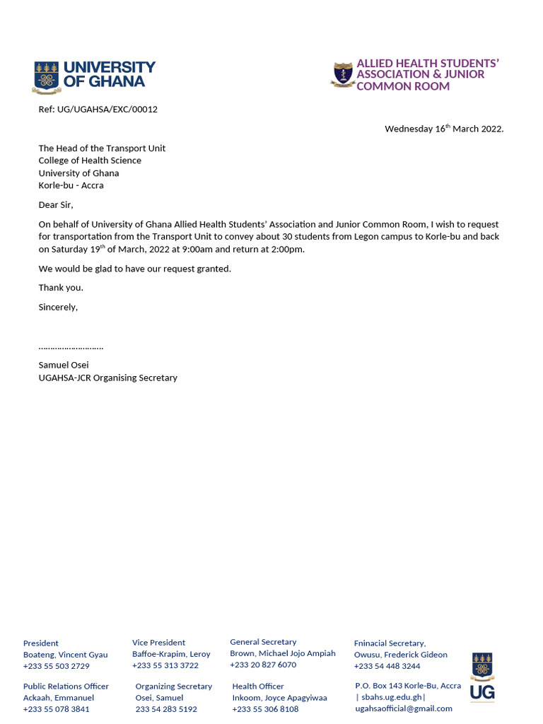 GA Letter to Transport Unit PDF