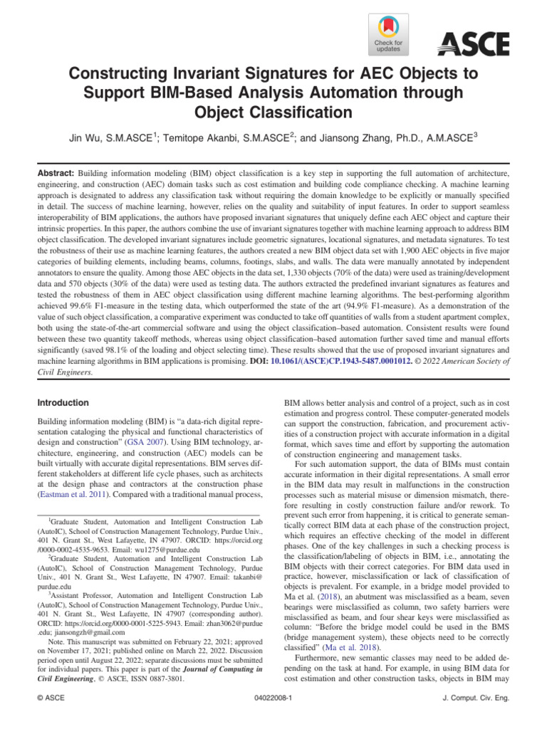 1 - Constructing Invariant Signatures For AEC Objects To Support BIM ...