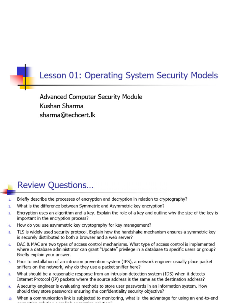 Computer Security Operating System Security Models Lec I PDF