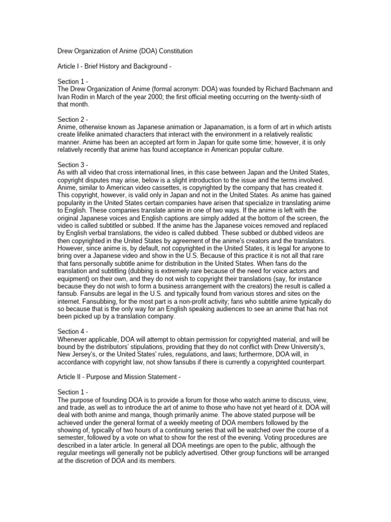 DOA Constitution Revised 2 1 | PDF | Anime | Discrimination