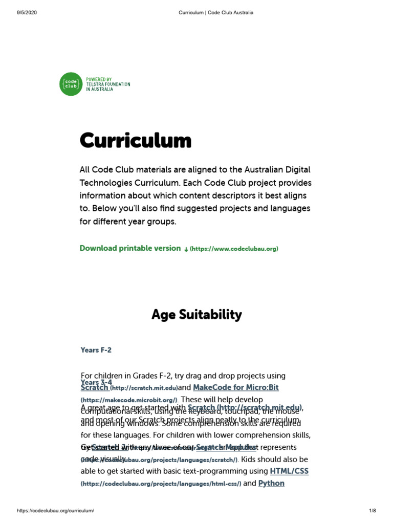 Curriculum - Code Club Australia | PDF | Information | Usability