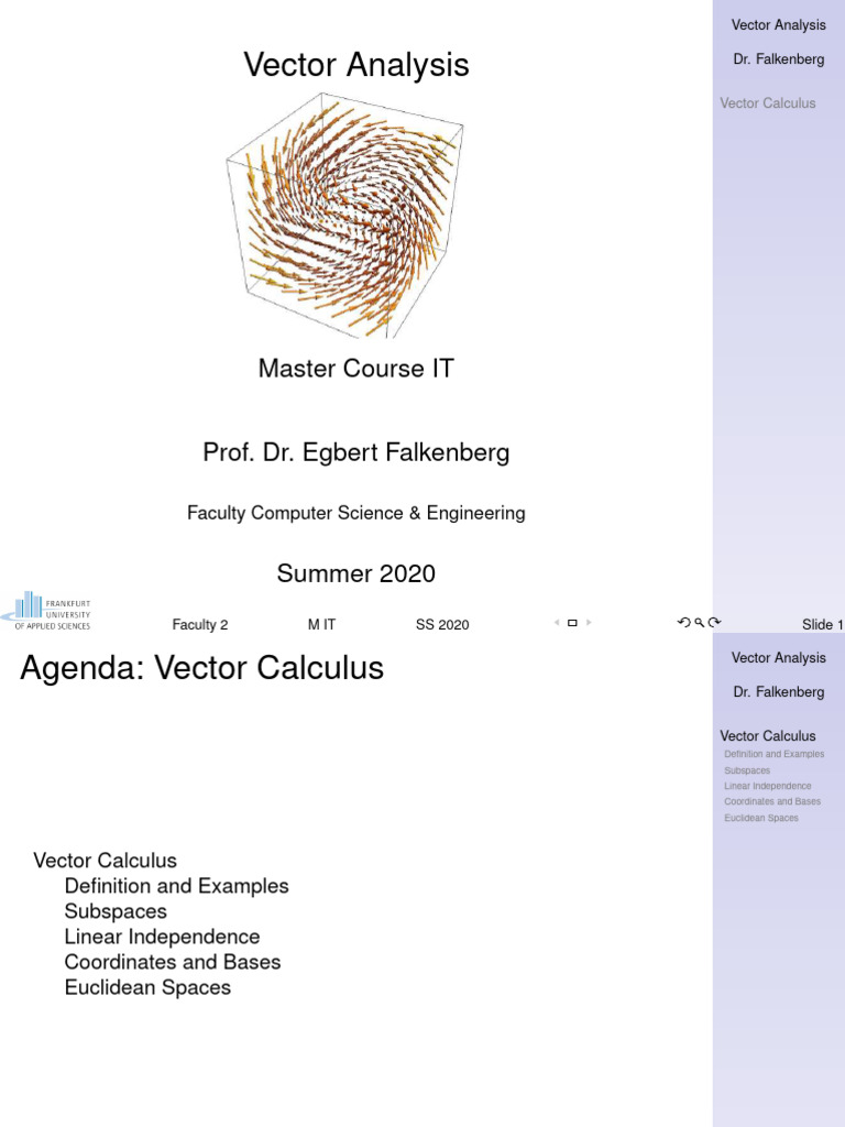 Vect Calc Handout | PDF | Vector Space | Linear Subspace