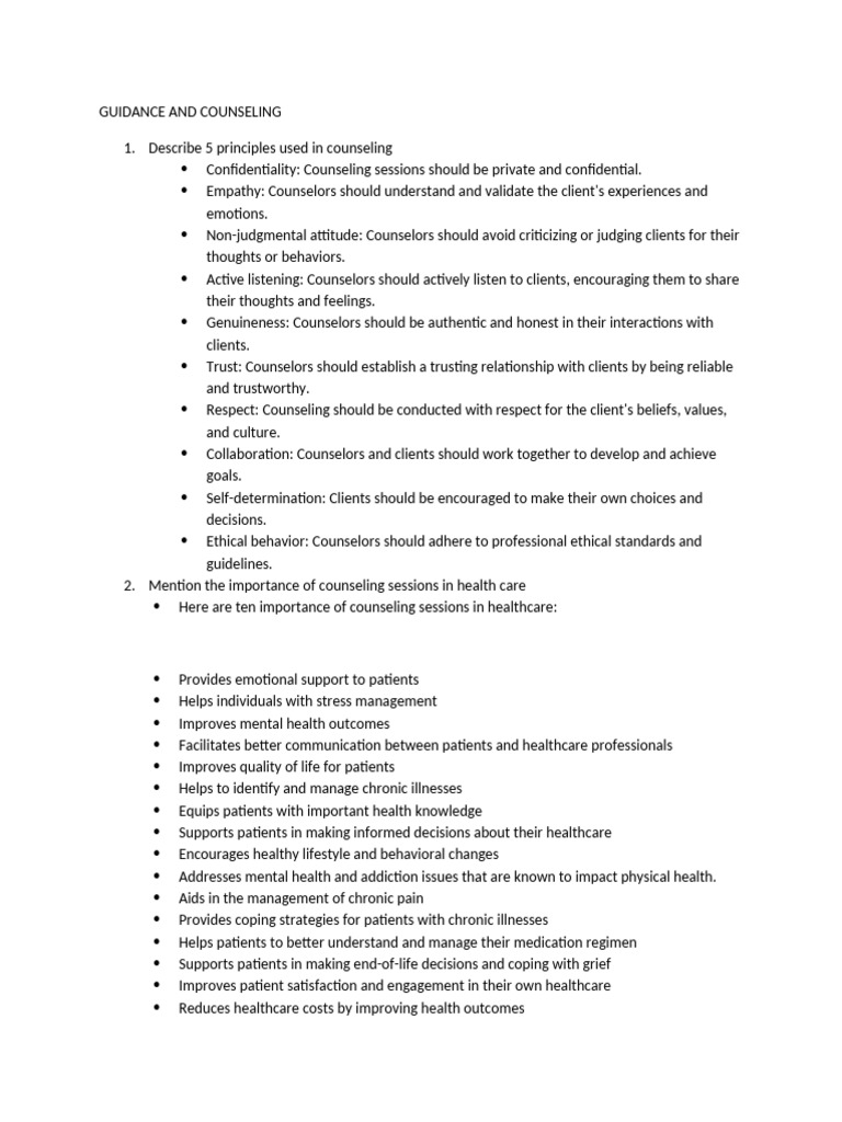 Principles and Importance of Counseling | PDF | Counseling Psychology ...
