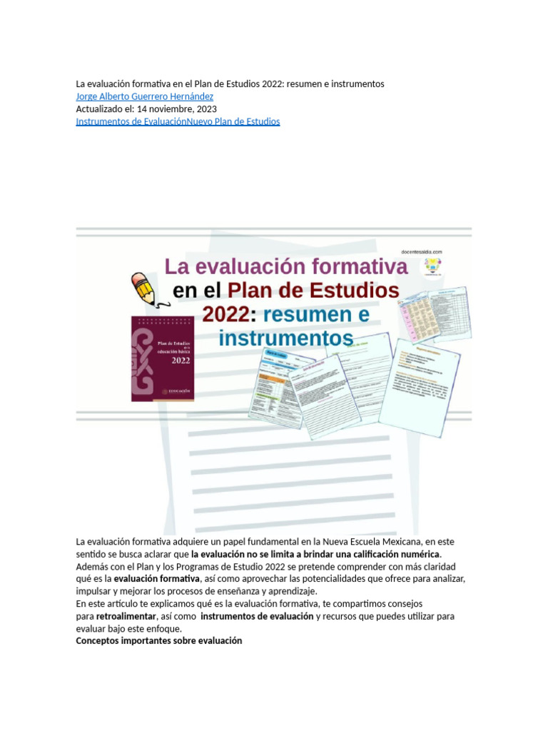 Evaluación Formativa en el Plan 2022 | PDF | Evaluación | Enseñando