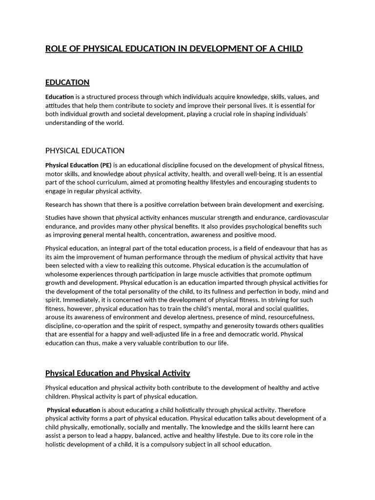 Importance of Physical Education in Child Development | PDF | Physical ...