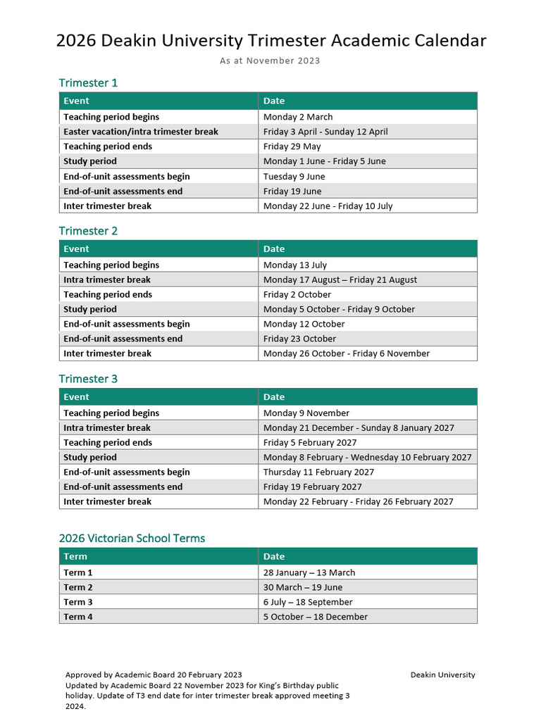 2026 Trimester Academic Calendar PDF Academic Term Observances