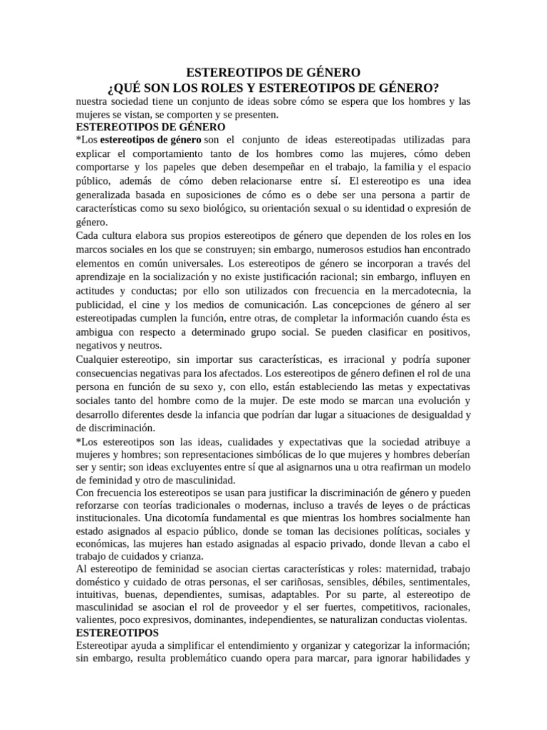 Estereotipos de Género y Roles Sociales | PDF | Rol de género